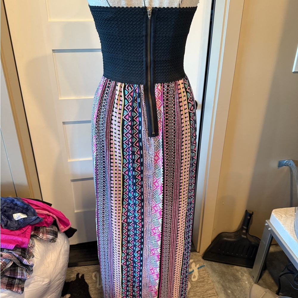 Black and Multicolor Geometric Maxi Dress